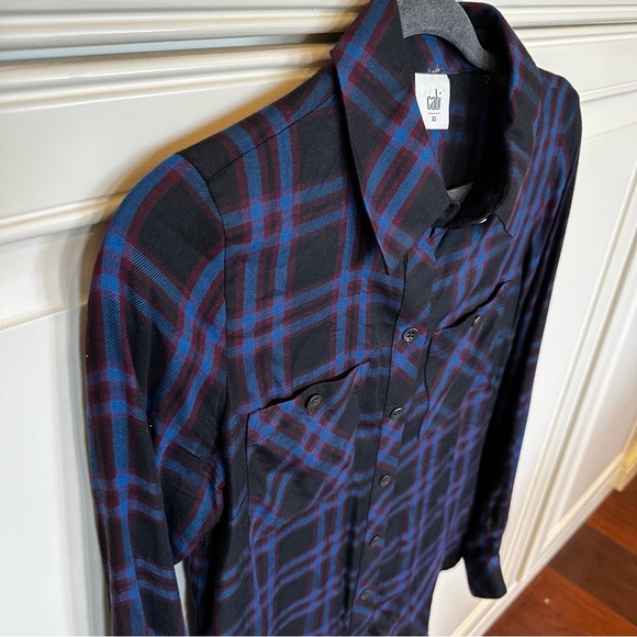 Cabi Moody Plaid Peplum Hem Women’s Button Front Blouse Shirt Top Style 3431 XS - Picture 6 of 11